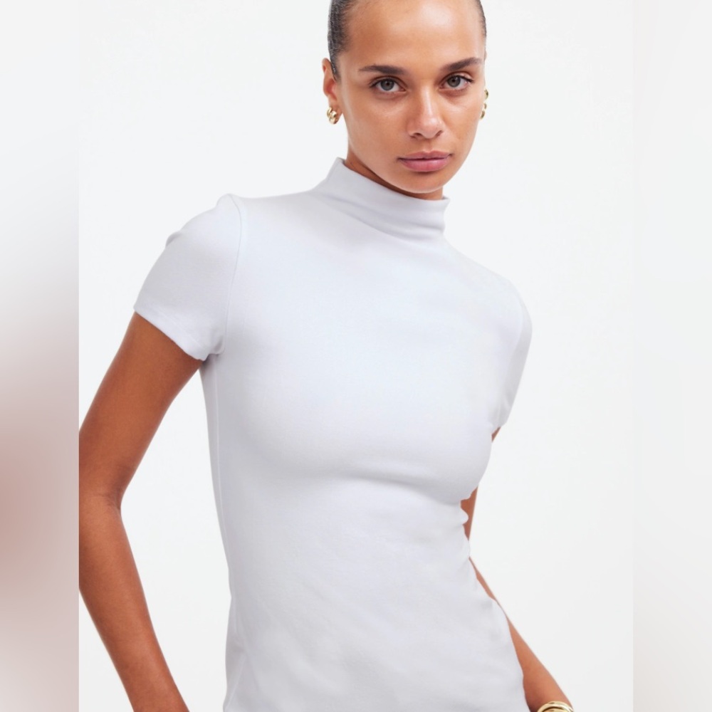 New w/ Tags Madewell White Short-Sleeve Mock Neck Tee - Picture 6 of 14